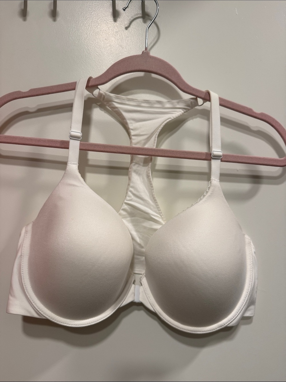 Victorias Secret White Padded Racerback Bra with lace around the cups